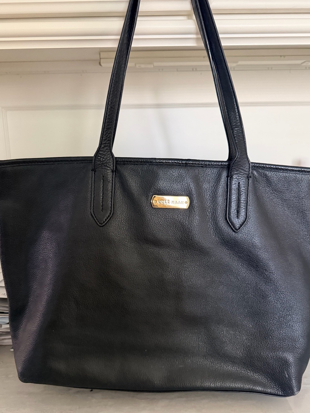 Classic Cole Haan black leather shoulder tote